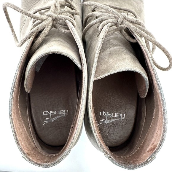 Dansko Meena Beige Gray Suede lace Up Ankle Clog Boots Womens 42  US 11.5/12 - Picture 13 of 13